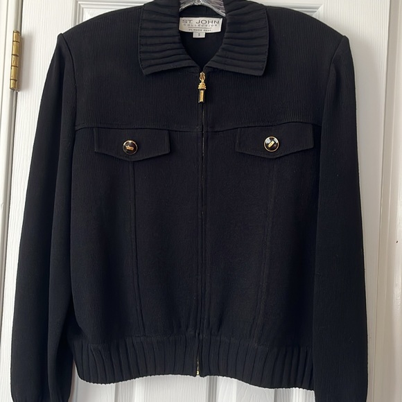 ST.JOHN Collection By Mary Gray Jacket Collared Full Zip Closure Black - Picture 3 of 8